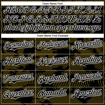 Custom Black Yellow-White Curve Lines Bomber Full-Snap Varsity Letterman Hoodie Jacket