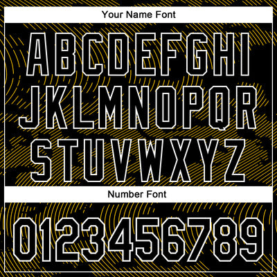 Custom Black Yellow-White Curve Lines Bomber Full-Snap Varsity Letterman Hoodie Jacket