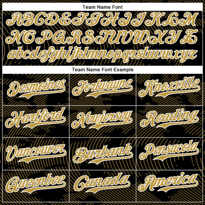 Custom Black Old Gold-White Curve Lines Bomber Full-Snap Varsity Letterman Hoodie Jacket