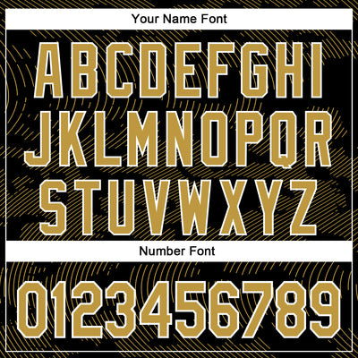 Custom Black Old Gold-White Curve Lines Bomber Full-Snap Varsity Letterman Hoodie Jacket