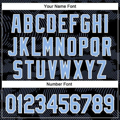 Custom Black Light Blue-White Curve Lines Bomber Full-Snap Varsity Letterman Hoodie Jacket