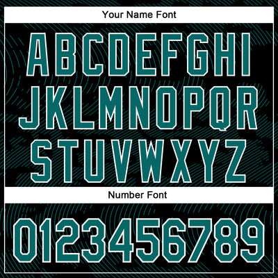 Custom Black Teal-White Curve Lines Bomber Full-Snap Varsity Letterman Hoodie Jacket