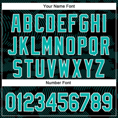 Custom Black Aqua-White Curve Lines Bomber Full-Snap Varsity Letterman Hoodie Jacket