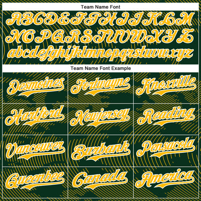 Custom Green Gold-White Curve Lines Bomber Full-Snap Varsity Letterman Hoodie Jacket