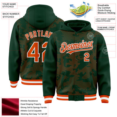 Custom Green Orange-White Curve Lines Bomber Full-Snap Varsity Letterman Hoodie Jacket