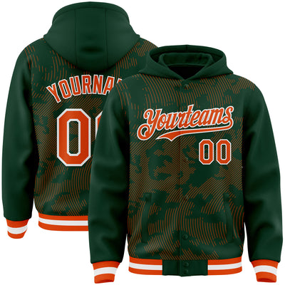 Custom Green Orange-White Curve Lines Bomber Full-Snap Varsity Letterman Hoodie Jacket
