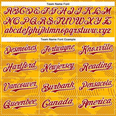 Custom Gold Red-White Curve Lines Bomber Full-Snap Varsity Letterman Hoodie Jacket