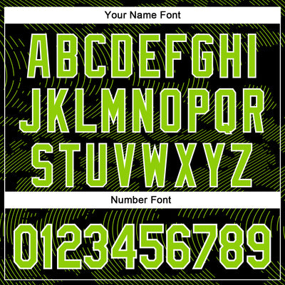 Custom Black Neon Green-White Curve Lines Bomber Full-Snap Varsity Letterman Hoodie Jacket