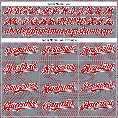 Custom Gray Red-White Curve Lines Bomber Full-Snap Varsity Letterman Hoodie Jacket