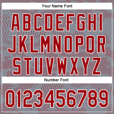 Custom Gray Red-White Curve Lines Bomber Full-Snap Varsity Letterman Hoodie Jacket