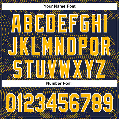 Custom Navy Gold-White Curve Lines Bomber Full-Snap Varsity Letterman Hoodie Jacket