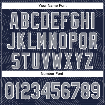 Custom Navy Gray-White Curve Lines Bomber Full-Snap Varsity Letterman Hoodie Jacket