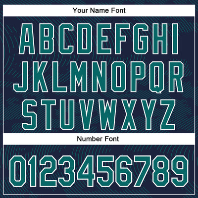 Custom Navy Teal-White Curve Lines Bomber Full-Snap Varsity Letterman Hoodie Jacket