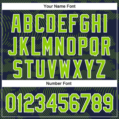 Custom Navy Neon Green-White Curve Lines Bomber Full-Snap Varsity Letterman Hoodie Jacket