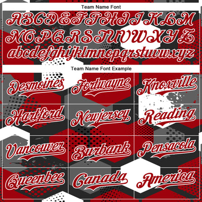 Custom Black Red-White Geometric Shape Bomber Full-Snap Varsity Letterman Hoodie Jacket