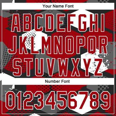 Custom Black Red-White Geometric Shape Bomber Full-Snap Varsity Letterman Hoodie Jacket