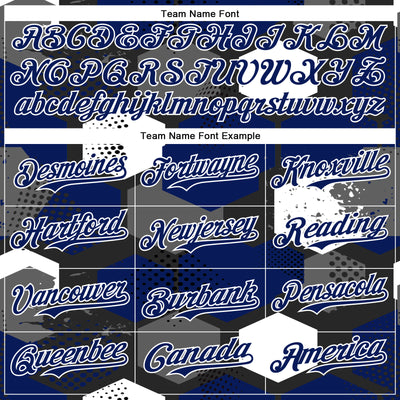 Custom Black Royal-White Geometric Shape Bomber Full-Snap Varsity Letterman Hoodie Jacket