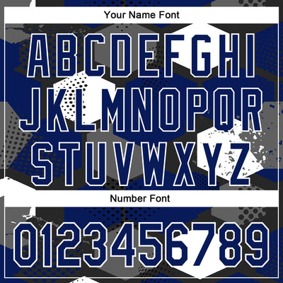 Custom Black Royal-White Geometric Shape Bomber Full-Snap Varsity Letterman Hoodie Jacket