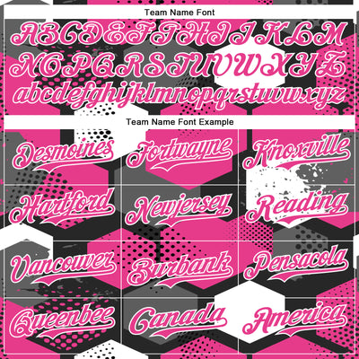 Custom Black Pink-White Geometric Shape Bomber Full-Snap Varsity Letterman Hoodie Jacket