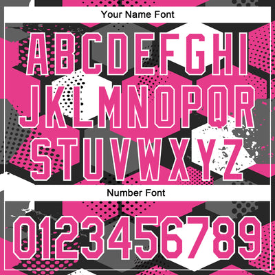 Custom Black Pink-White Geometric Shape Bomber Full-Snap Varsity Letterman Hoodie Jacket