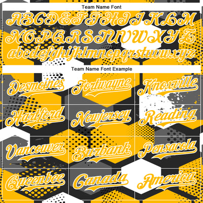 Custom Black Gold-White Geometric Shape Bomber Full-Snap Varsity Letterman Hoodie Jacket