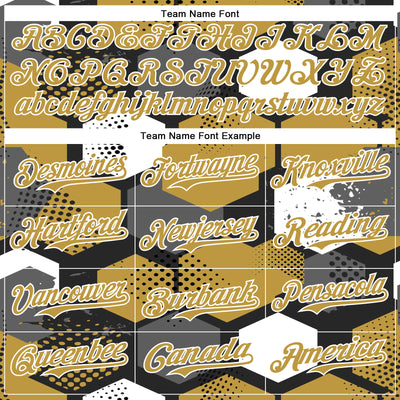 Custom Black Old Gold-White Geometric Shape Bomber Full-Snap Varsity Letterman Hoodie Jacket