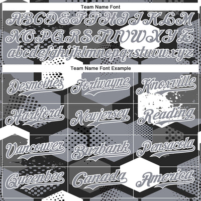 Custom Black Gray-White Geometric Shape Bomber Full-Snap Varsity Letterman Hoodie Jacket