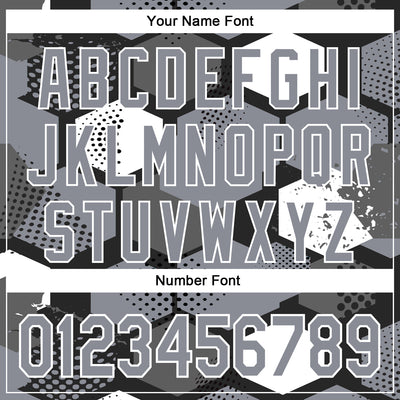 Custom Black Gray-White Geometric Shape Bomber Full-Snap Varsity Letterman Hoodie Jacket