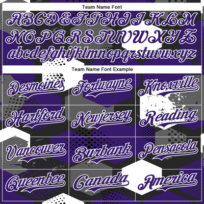 Custom Black Purple-White Geometric Shape Bomber Full-Snap Varsity Letterman Hoodie Jacket