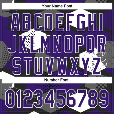 Custom Black Purple-White Geometric Shape Bomber Full-Snap Varsity Letterman Hoodie Jacket