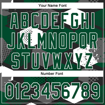 Custom Black Kelly Green-White Geometric Shape Bomber Full-Snap Varsity Letterman Hoodie Jacket