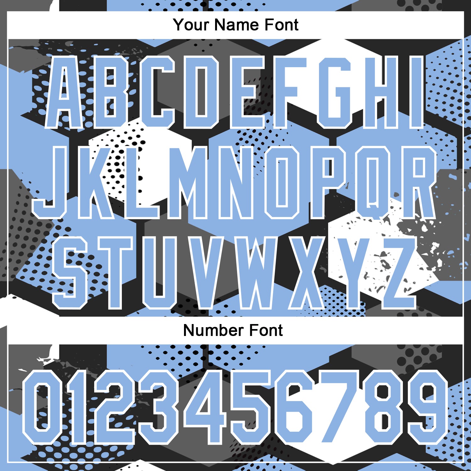 Custom Black Light Blue-White Geometric Shape Bomber Full-Snap Varsity Letterman Hoodie Jacket