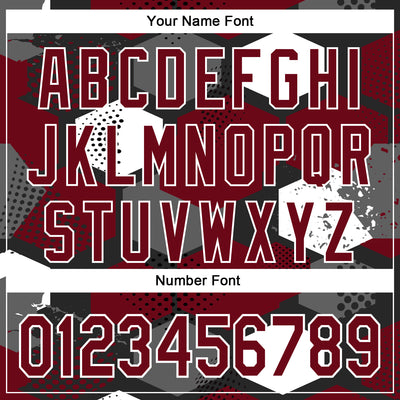 Custom Black Crimson-White Geometric Shape Bomber Full-Snap Varsity Letterman Hoodie Jacket