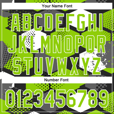 Custom Black Neon Green-White Geometric Shape Bomber Full-Snap Varsity Letterman Hoodie Jacket