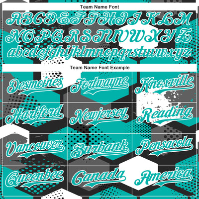 Custom Black Aqua-White Geometric Shape Bomber Full-Snap Varsity Letterman Hoodie Jacket