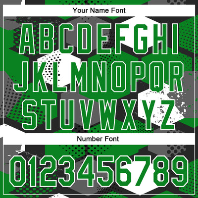 Custom Black Grass Green-White Geometric Shape Bomber Full-Snap Varsity Letterman Hoodie Jacket