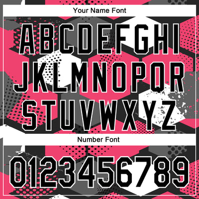 Custom Black Neon Pink-White Geometric Shape Bomber Full-Snap Varsity Letterman Hoodie Jacket