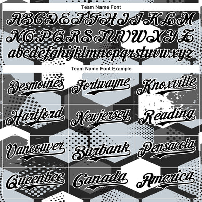 Custom Black Silver-White Geometric Shape Bomber Full-Snap Varsity Letterman Hoodie Jacket