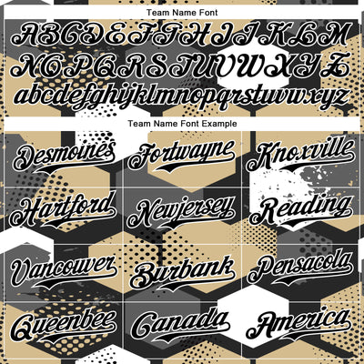 Custom Black Vegas Gold-White Geometric Shape Bomber Full-Snap Varsity Letterman Hoodie Jacket