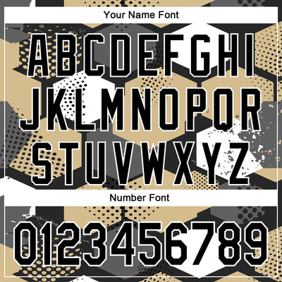 Custom Black Vegas Gold-White Geometric Shape Bomber Full-Snap Varsity Letterman Hoodie Jacket