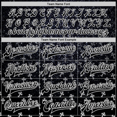 Custom Black White Gothic Glitter Crosses Bomber Full-Snap Varsity Letterman Jacket