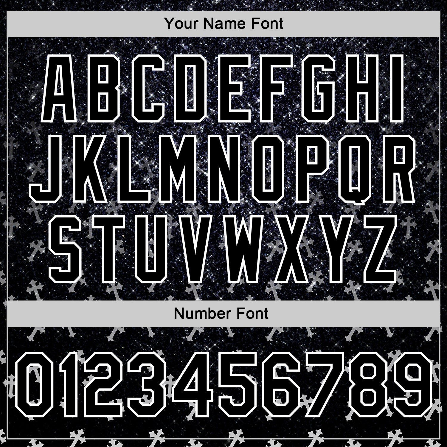 Custom Black White Gothic Glitter Crosses Bomber Full-Snap Varsity Letterman Jacket