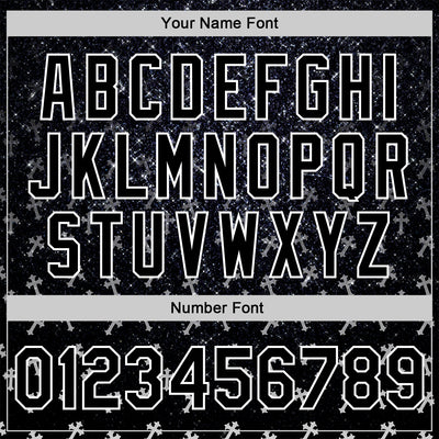 Custom Black White Gothic Glitter Crosses Bomber Full-Snap Varsity Letterman Jacket