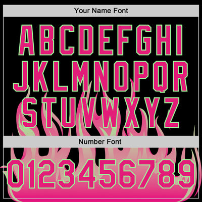 Custom Black Hot Pink Pea Green-White Flame Bomber Full-Snap Varsity Letterman Jacket