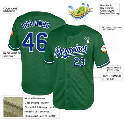Custom Kelly Green Royal-White Mesh Authentic Throwback Baseball Jersey
