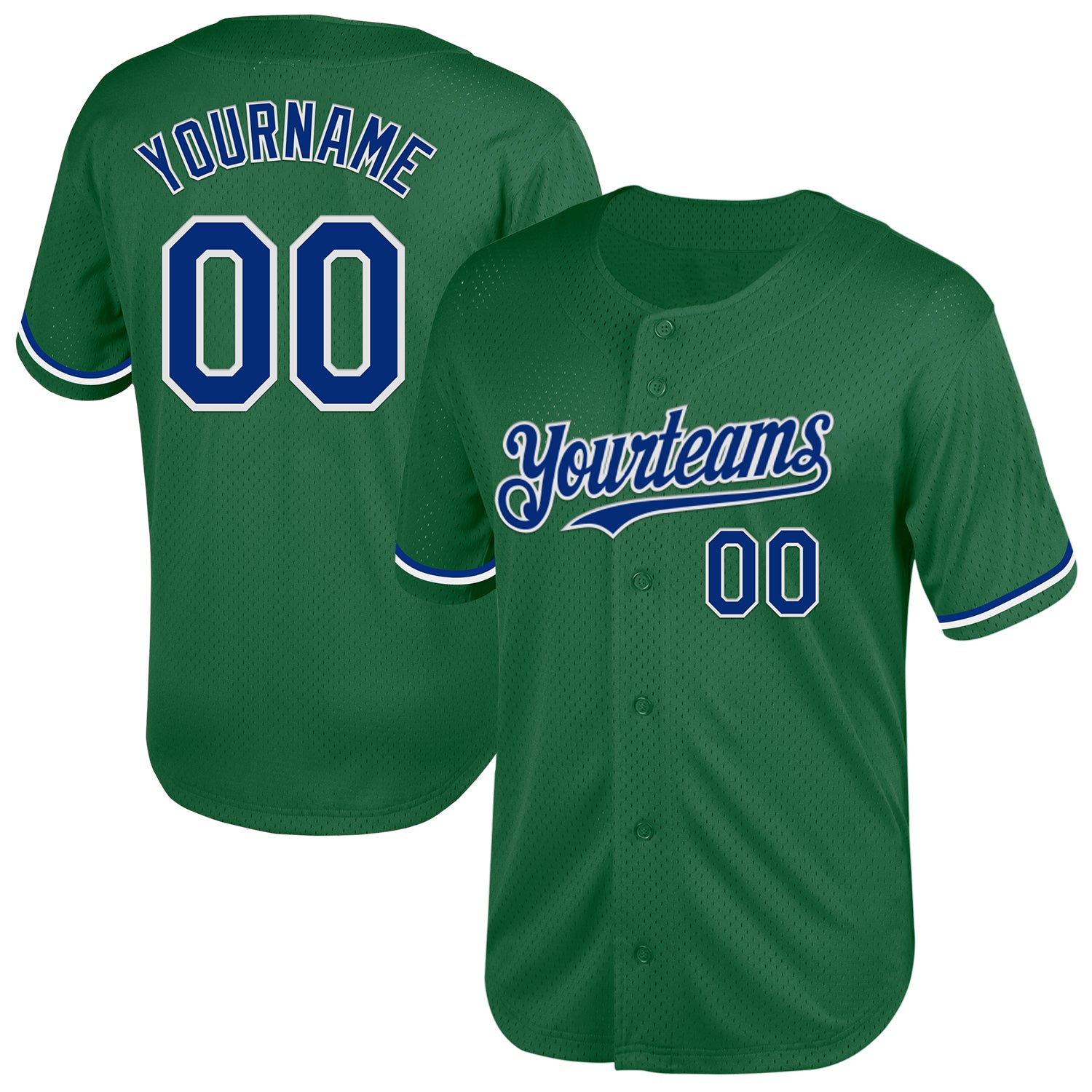 Custom Kelly Green Royal-White Mesh Authentic Throwback Baseball Jersey