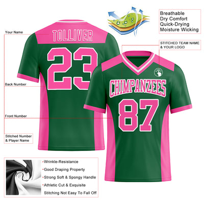 Custom Kelly Green Pink-White Authentic Football Jersey