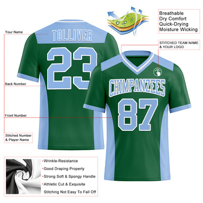 Custom Kelly Green Light Blue-White Authentic Football Jersey