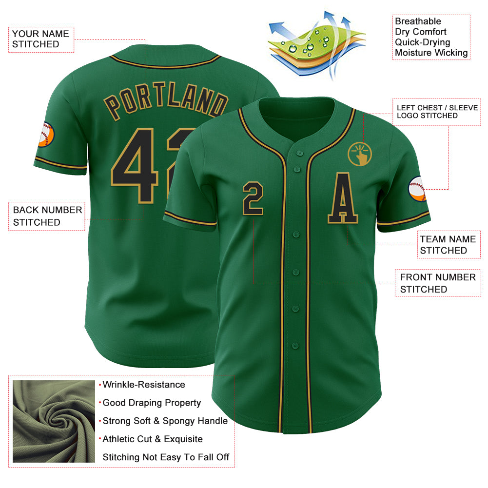 Custom Kelly Green Black-Old Gold Authentic Baseball Jersey