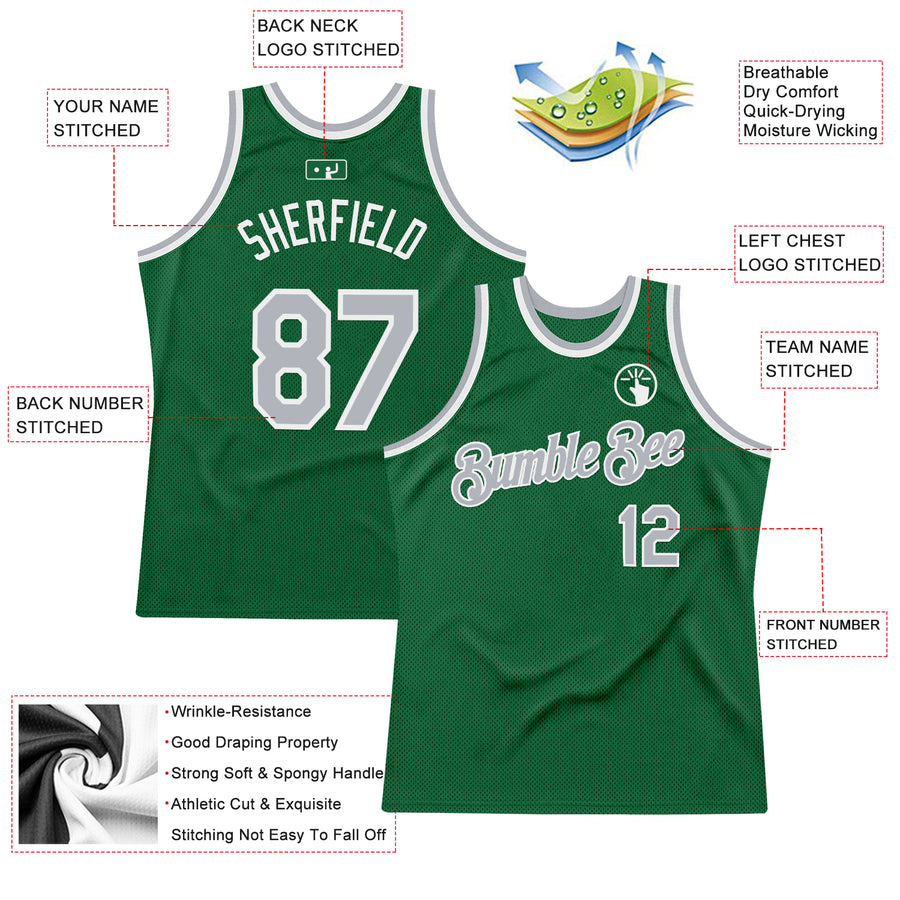 Custom Kelly Green Gray-White Authentic Throwback Basketball Jersey